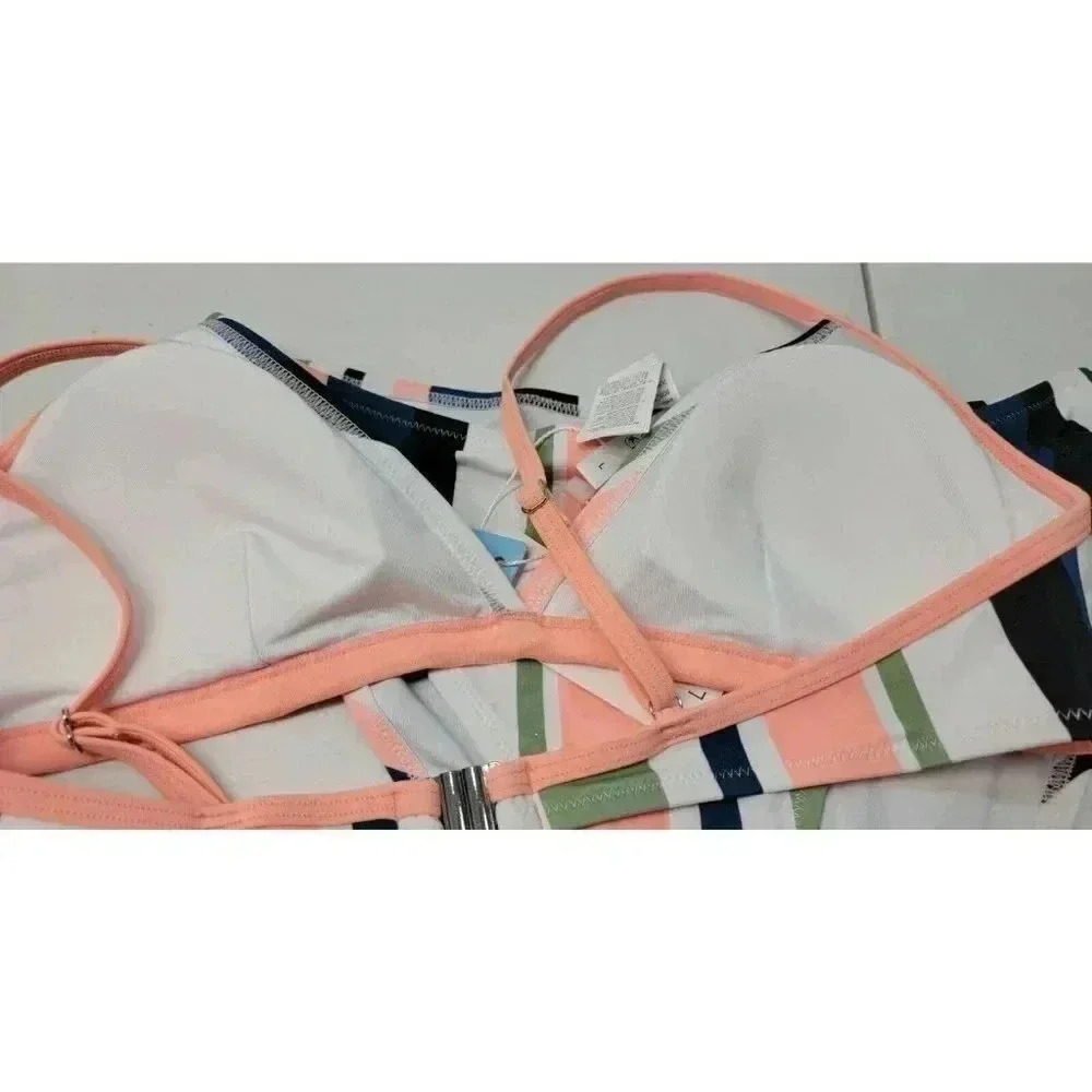 NEW CUPSHE 2PC BATHING SUITE BIKINI SIZE LARGE MULTI-COLOR STRIPE - Picture 4 of 7